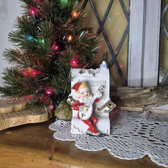 Porcelain Wall Decor Music Pixie Elf Gnome Red White Gold - Picture 4 of 14